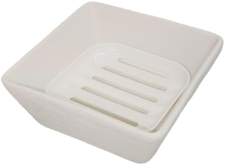 Vonpri Ceramic Soap Dish Non-Slip Square Holder for Bath and Kitchen