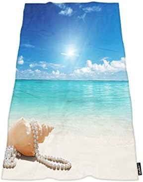 Comfy Bath Towel Turquoise Seashells Pearls 64x32 Inches