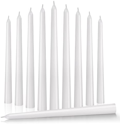 KONNI 08710 Inch White Taper Candles 10 Pack Smokeless Long Burning
