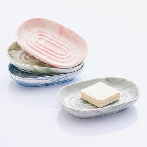 Ceramic Soap Tray with Anti-Slip Marble Design