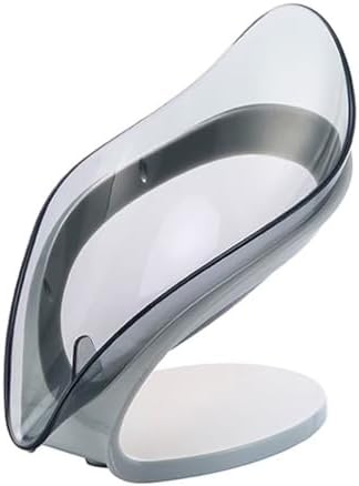 FABEILAI Leaf-Shape Soap Dish Holder Self Draining Gray
