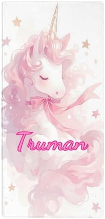 RAMULEN 2025 Custom Beach Towel with Name Striped Unicorn