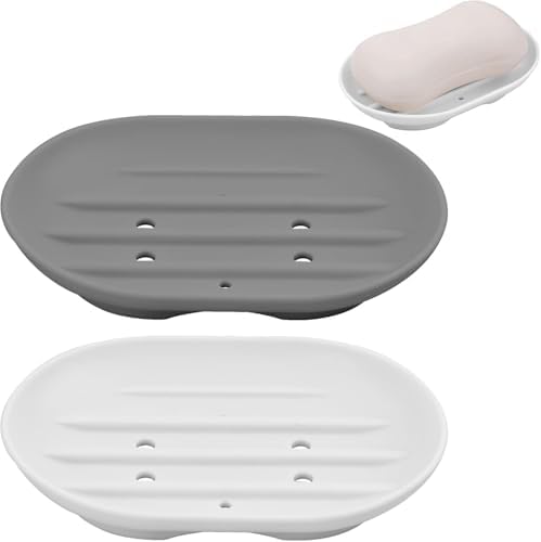 2pcs Silicone Soap Dish with Drain and Non-Slip Design
