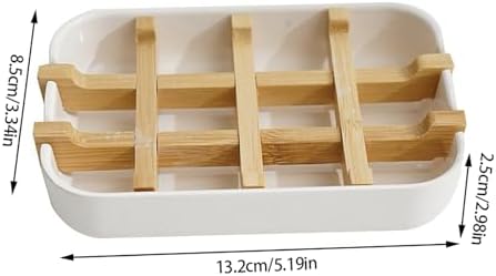 Meokro Soap Dish with Wooden Holder and Tray for Bathroom Storage