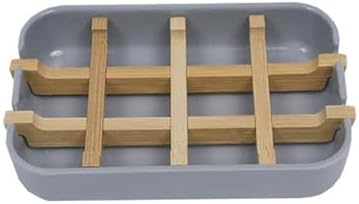 Meokro Soap Dish with Wooden Holder and Tray for Bathroom Storage