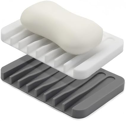Self-Draining Silicone Soap Dish for Bathroom Gray and White