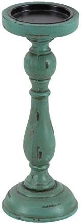 Wood Teal Candle Holders Set of 3 Blue Green
