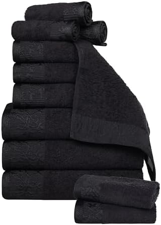 Superior 12-Piece Cotton Towel Set with Floral Border