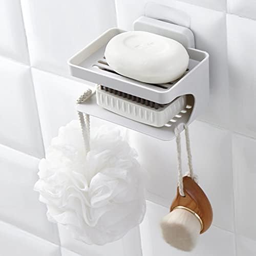 WESIEVYA Punch Double Layer Soap Dish Holder Organizer for Bathroom Kitchen