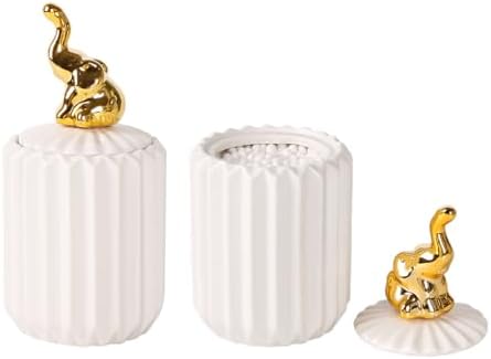 Tonxx Q-Tip Holder Dispenser with Lids 2 Pack White Ceramic Jars