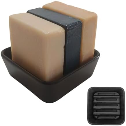 Vonpri Ceramic Soap Dish Square Drainage Holder for Bathroom and Kitchen