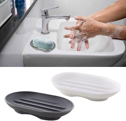 Flexible Silicone Soap Tray 2 Pack for Shower Bath Kitchen