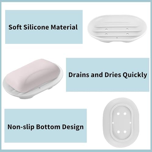 2pcs Silicone Soap Dish with Drain and Non-Slip Design