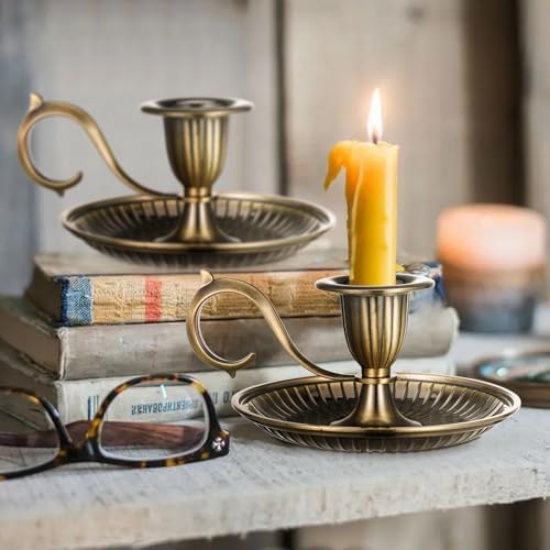 Healifty Vintage Bronze Candlestick Holder with Handle