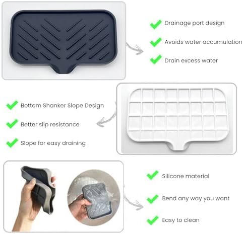 Drain Mat Silicone Soap Dish Anti-Skid Grey Small