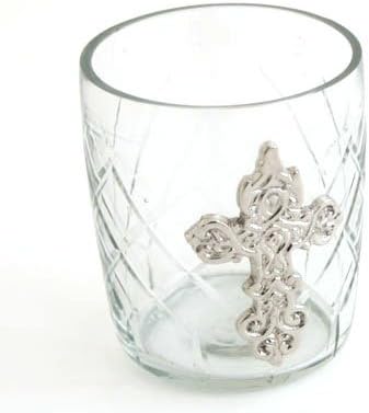 Liards Nickel Cross on Glass Candle Holder Set of 3 1