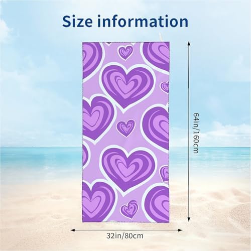 Cute Purple Heart Fluffy Oversized Beach Towel 32x64 Inch