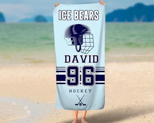 Personalized Hockey Team Beach Towel Custom Dad Mom Gift Sports Fan Towel