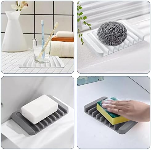 KAJUDA Self Draining Soap Dish Set 2PCS Premium Silicone Holder for Bath
