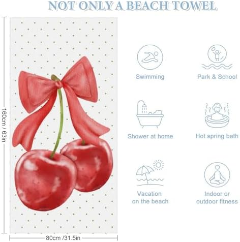 Cherry Ribbon Fluffy Beach Towel 32x64 Inch 1