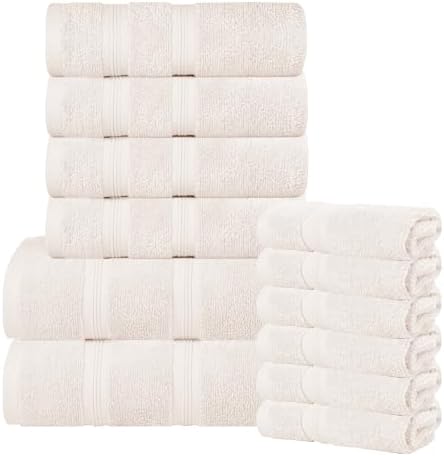 Superior 12-Piece Cotton Towel Set Ivory 1