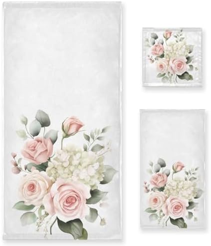 Bolaz 3 Piece Bath Towel Set Pink Rose Hydrangea