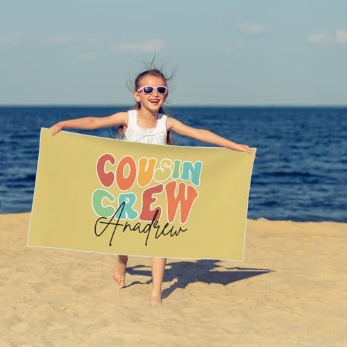 Personalized Name Kids Beach Towel with Cousin Crew Design