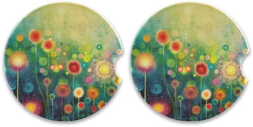 Watercolor Flowers Car Cup Holder Coasters 2 Pack