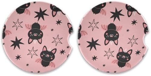 Halloween Bats Car Coasters 2 Pack - Ceramic Cork Base 1