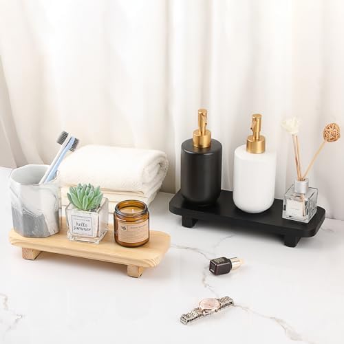 Sumnacon Small Wooden Stand - Decorative Soap Candle Display Tray Black