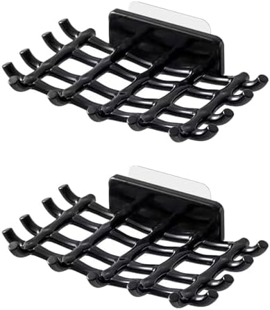 EOREA Self-Draining Soap Holder for Shower No Drilling Adhesive Hooks Black