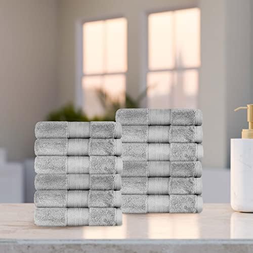 Superior Turkish Cotton 12-Piece Face Towel Set - Grey