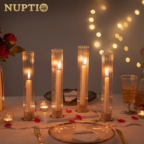 NUPTIO Gold Hurricane Candle Holder Set of 10