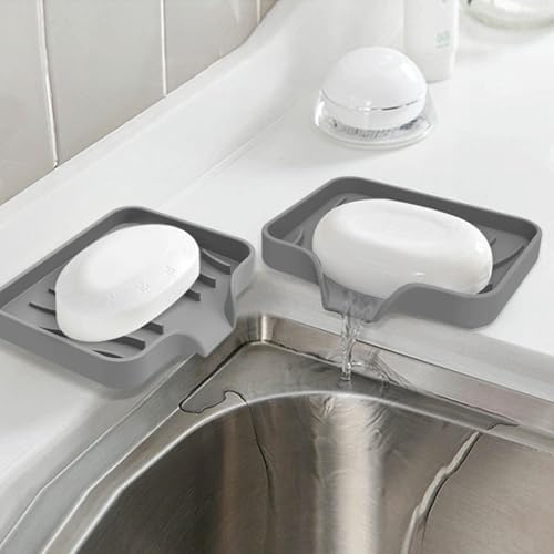 2PCS Silicone Soap Dishes with Drain Grey