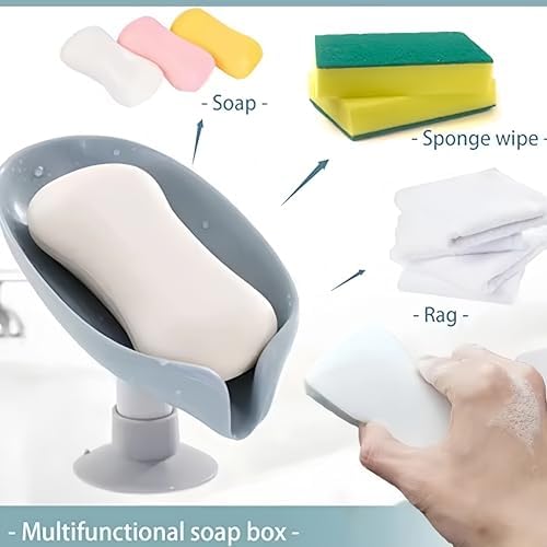 Shunkyang Leaf-Shaped Self Draining Soap Dish Holder Grey 1 Pcs
