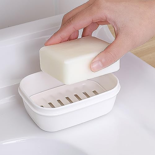 2 Pack Portable Soap Dishes with Leak-Proof Lid and Drain