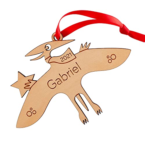 Dinosaur Ornament Personalized Pterodactyl Babys First Christmas 2024 Wood
