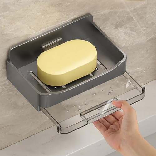 2Pcs Wall Mounted Soap Dish with Drip Tray Grey