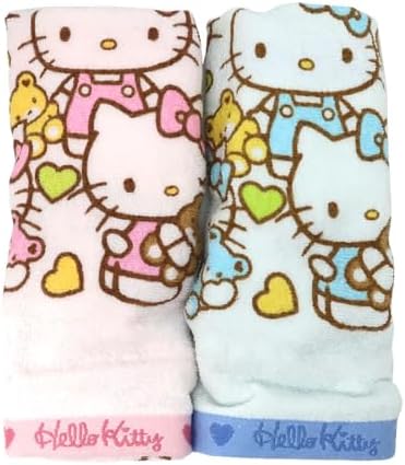 Kitty and Bear Face Towel Set - 2 Sets Pink Blue for Kids