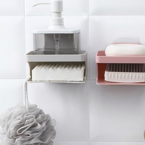 WESIEVYA Punch Double Layer Soap Dish Holder Organizer for Bathroom Kitchen