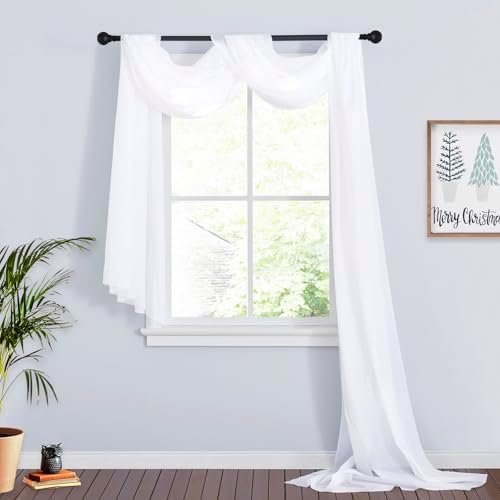RYB HOME White Sheer Curtains for Canopy Bed 2 Panels