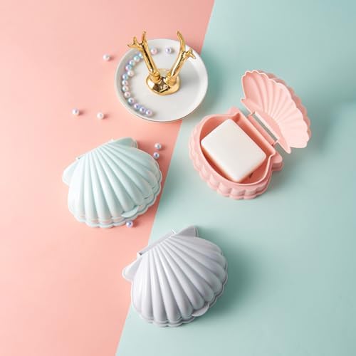Shell Shaped Soap Box with Lid Self Draining and Portable