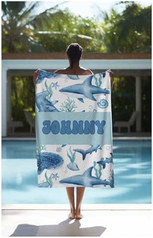 Trustmetalus Personalized Shark Beach Towel for Kids