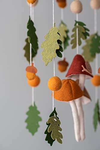 Handmade Mushroom and Leaf Baby Crib Mobile