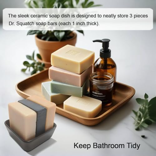 Vonpri Ceramic Soap Dish Square Drainage Holder for Bathroom and Kitchen
