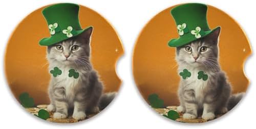 St Patrick Cat Car Cup Holder Coasters 2 Pack