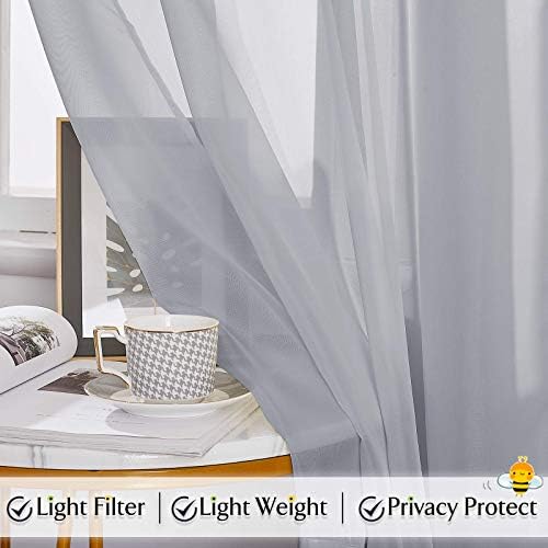 RYB HOME Sheer Curtains Valance 2 Panels 60x216 Inch Dove Grey