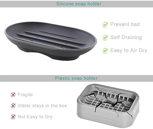Flexible Silicone Soap Tray 2 Pack for Shower Bath Kitchen