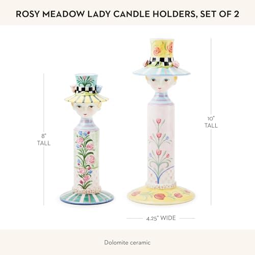 MACKENZIE-CHILDS Set of 2 Rosy Meadow Lady Ceramic Candle Holders