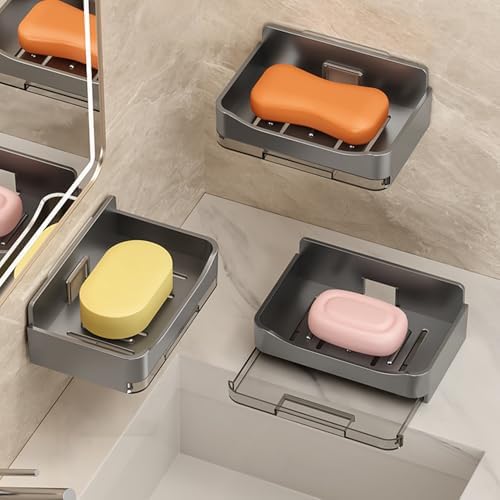 2Pcs Wall Mounted Soap Dish with Drip Tray Grey